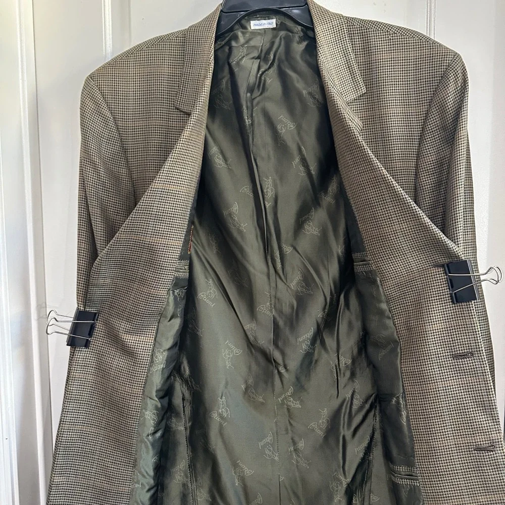 Brioni for Neiman Marcus Houndstooth Plaid Wool Jacket 48 Long Italy FLAWED